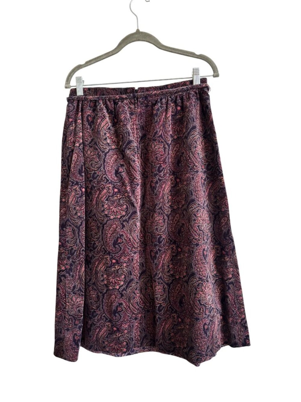 Vintage Povtec Paisley Velvet A Line Midi Skirt Purple Red Cotton Lightweight - Picture 11 of 14